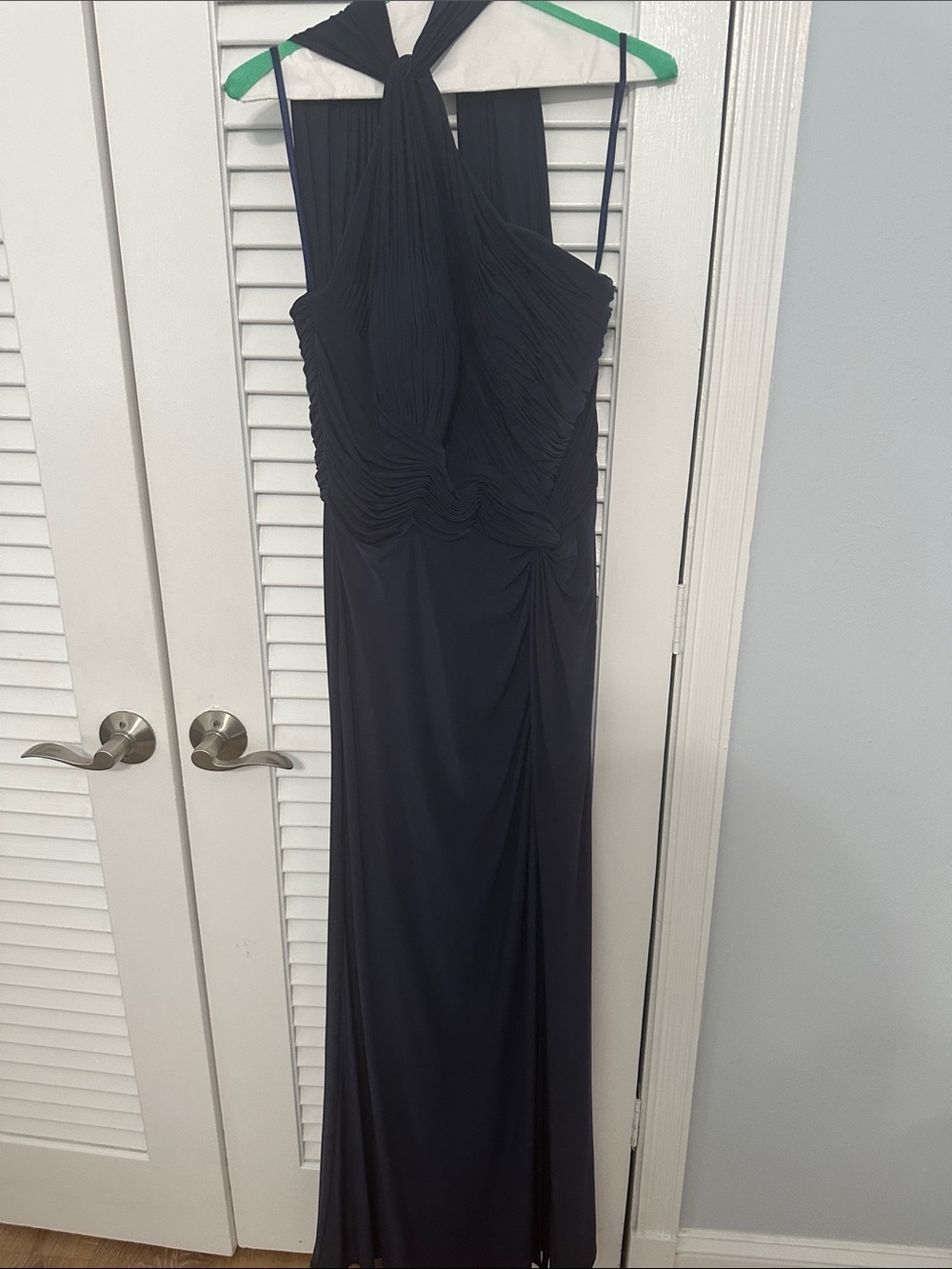 Rene Ruiz Navy Blue Halter Maxi Dress